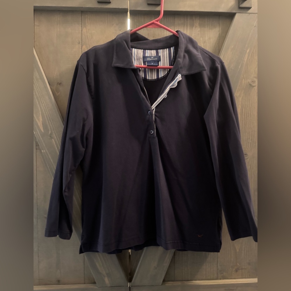 Faconnable 3/4 sleeve stretchy shirt, navy blue, size XL